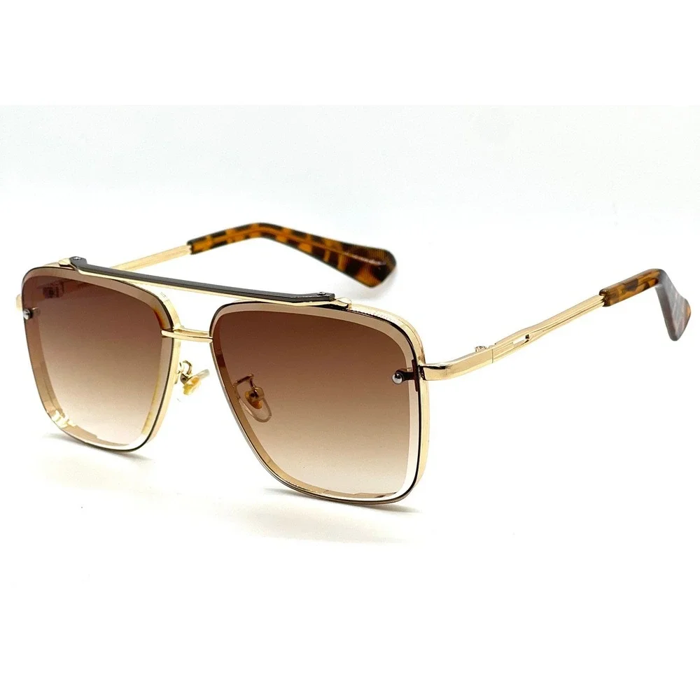 Sunglasses Gold Frame Brown Lens Rectangular  Fashion Sun Glasses Men Lentes New